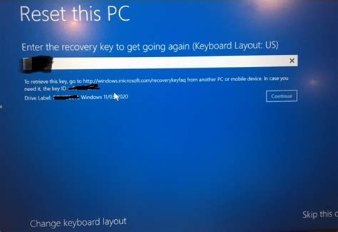 Nov 11, 2021 · I upgraded my new laptop to Windows 11 successfully, shortly afterwards I received a note to update the BIOS, after the update my system locked and the Bitlock Recovery Key for my drive appeared. I have not yet set up a Microsoft acct, , when using the command prompt to display the key (manage-bde -protectors C:) no key is displayed. 